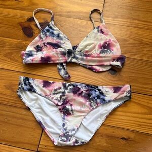 Raisins Tie-Detailed Tie-Dye Bikini Set in Blue, Pink